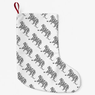 Silhouette Tiger Black and White Small Christmas Stocking