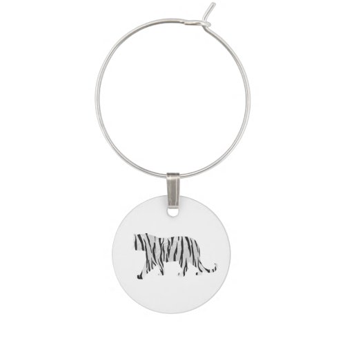 Silhouette Tiger Black and White Wine Glass Charm