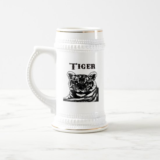 Silhouette tiger drawing on beer stein