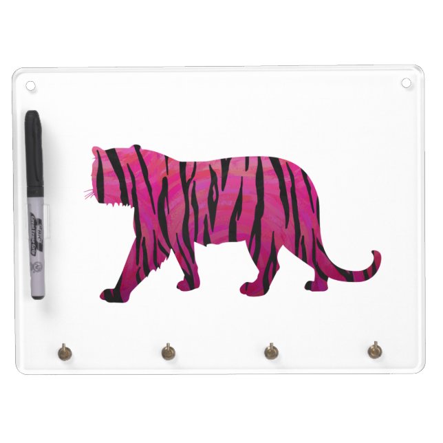 Silhouette Tiger Pink and Black Dry Erase Board With Keychain Holder (Front)