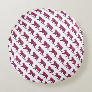 Silhouette Tiger Pink and Black Round Pillow