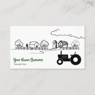 Silhouette Tractor and Charming Country Farm Business Card