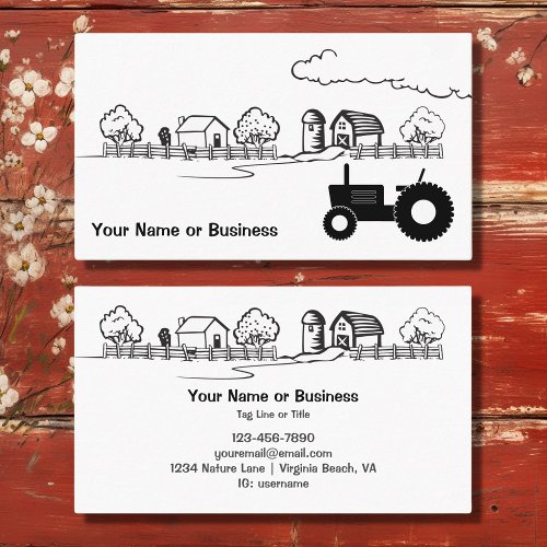 Silhouette Tractor and Cute Country Farm Business Card