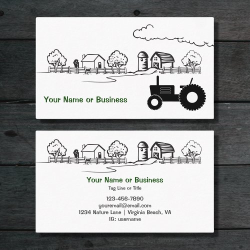 Silhouette Tractor and Cute Country Farm Business Card