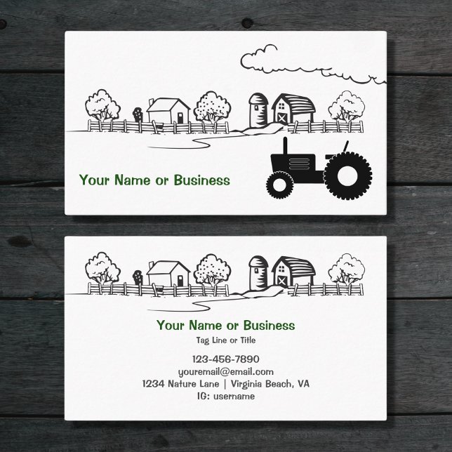Silhouette Tractor and Cute Country Farm Business Card (Silhouette Tractor and Charming Country Farm Business Card)