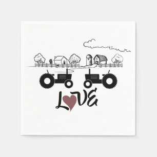 Silhouette Tractor Couple in LOVE Farm Napkins
