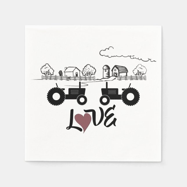 Silhouette Tractor Couple in LOVE Farm Napkins (Front)