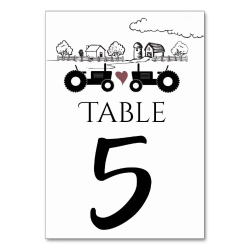 Silhouette Tractors and Farm Black _ White Table Number