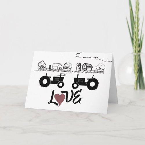 Silhouette Tractors and Farm  Couple in LOVE Card