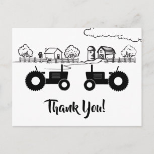 Silhouette Tractors n Farm Black - White Thank You Postcard