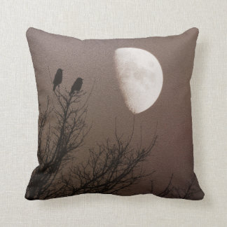 silhouette tree birds and moon cushion