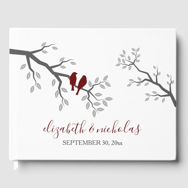 Silhouette Tree Branch Love Birds Guest Book (Front)