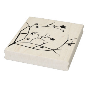 Silhouette tree branches and stars art stamp