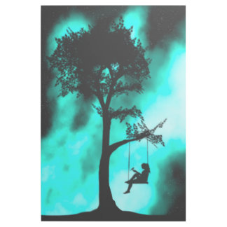 Silhouette Tree Swing Girl Galaxy Gallery Wrap