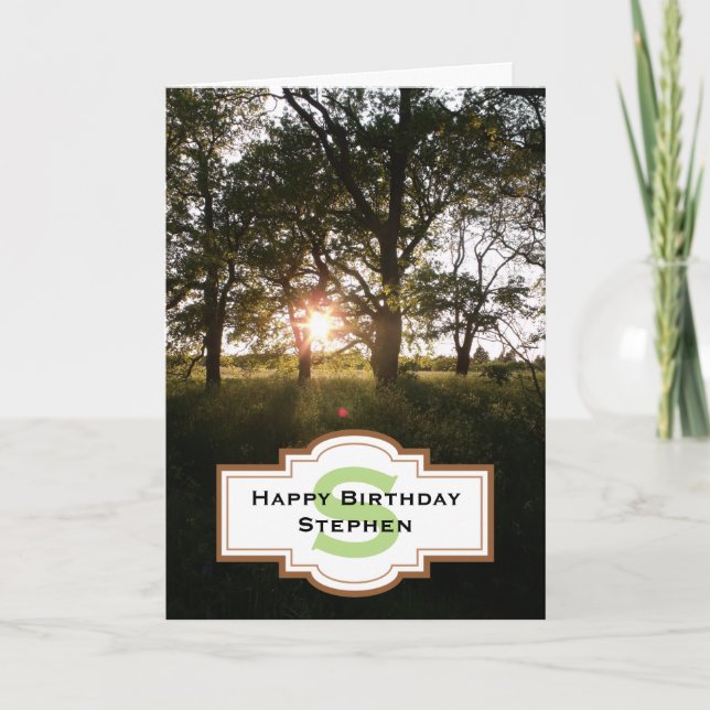 Silhouette Trees Happy Birthday Monogram Card (Front)