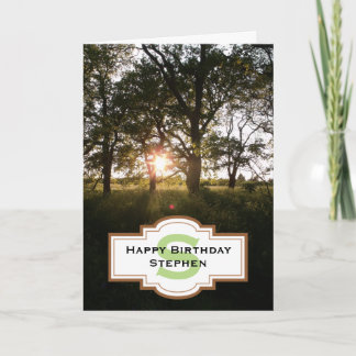 Silhouette Trees Happy Birthday Monogram Card
