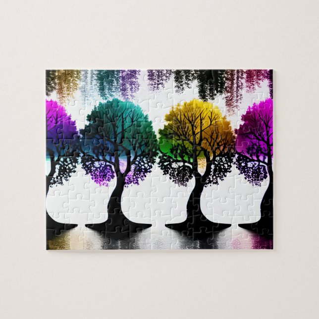 Silhouette Trees with Pastel Color Foliage Jigsaw Puzzle (Horizontal)