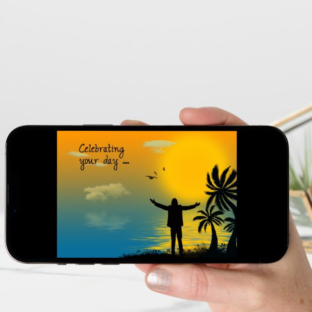 Silhouette Tropical Birthday  Card (Front Digital)
