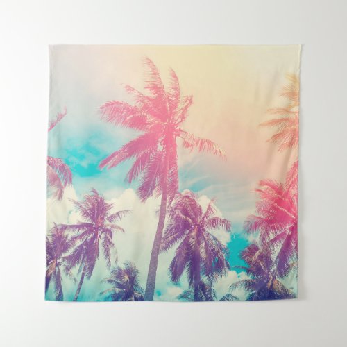 Silhouette tropical palm tree with sun light on su tapestry