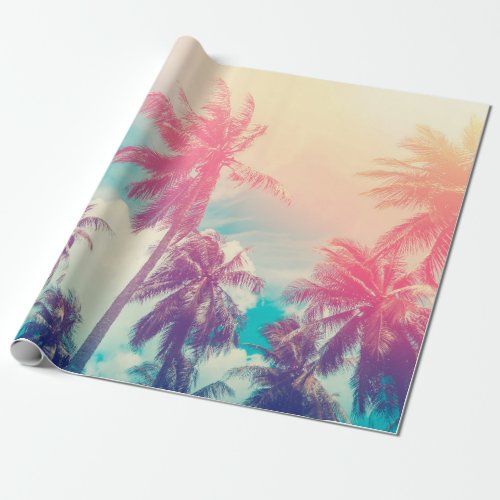 Silhouette tropical palm tree with sun light on su wrapping paper