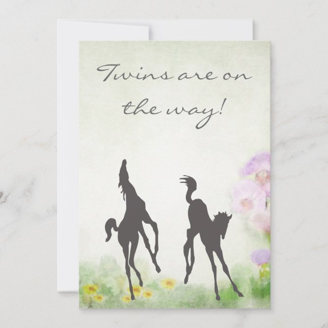 Silhouette Twin Foals Horse Baby Shower Invitation (Front)