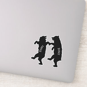 Silhouette Two Happy Black Bears Dancing Together Sticker