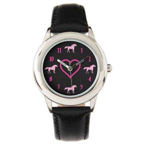 Silhouette Unicorns and Heart Pink and Black Girls Watch