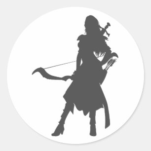 Silhouette warrior woman - Choose background color Classic Round Sticker