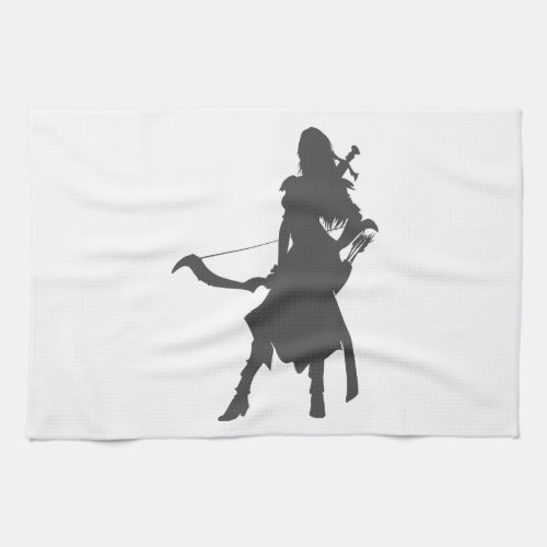 Silhouette warrior woman _ Choose background color Kitchen Towel
