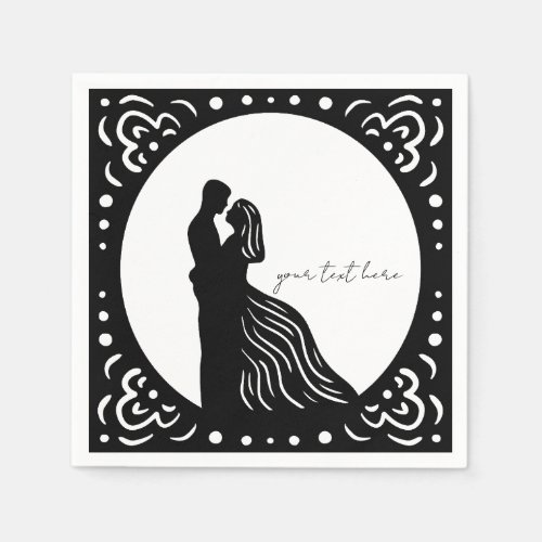 Silhouette Wedding Couple Black paper napkins