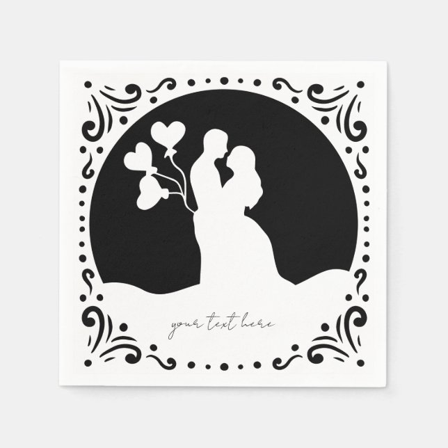 Silhouette Wedding Couple White paper napkins (Front)