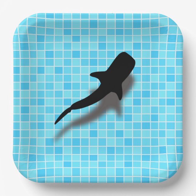 Silhouette Whale Shark in Swimming Pool  Paper Plates (Front)