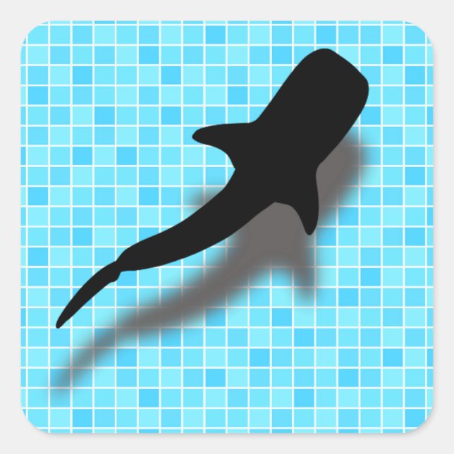 Silhouette Whale Shark in Swimming Pool Square Sticker (Front)
