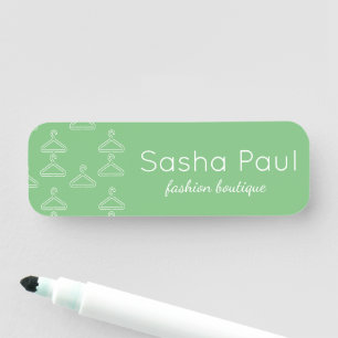 Silhouette white hangers sage green name tag