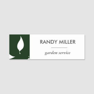 Silhouette white leaves green name tag