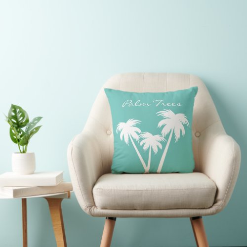 Silhouette White  Palm Trees _ Teal Throw Pillow