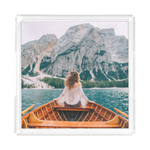 Silhouette Woman Alpine Lake Nature Acrylic Tray
