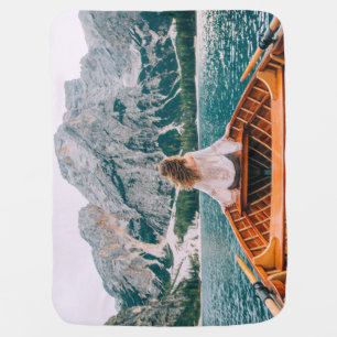 Silhouette Woman Alpine Lake Nature Baby Blanket