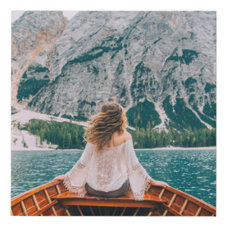 Silhouette Woman Alpine Lake Nature Faux Canvas Print