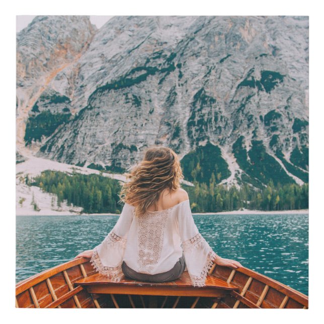 Silhouette Woman Alpine Lake Nature Faux Canvas Print (Front)