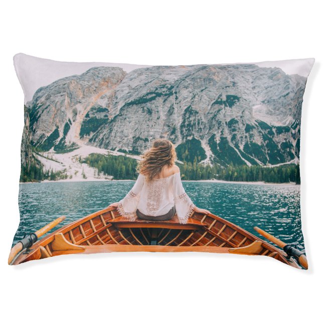 Silhouette Woman Alpine Lake Nature Pet Bed (Front)