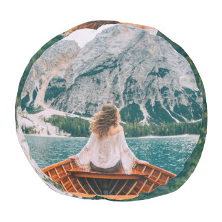 Silhouette Woman Alpine Lake Nature Pouf