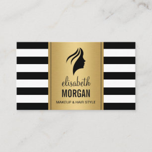 Silhouette Woman Face Gold Black White Stripes Business Card