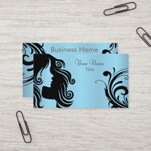 Silhouette Woman Hair Stylist _ Baby Blue Business Card