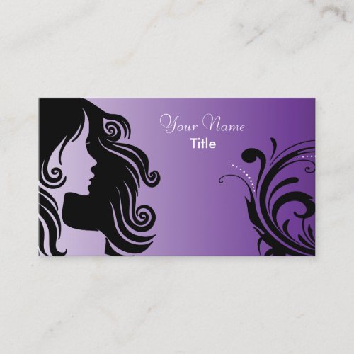 Silhouette Woman Hair Stylist in Purple Business Card