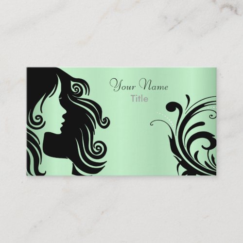 Silhouette Woman Hair Stylist _ Mint Green Business Card