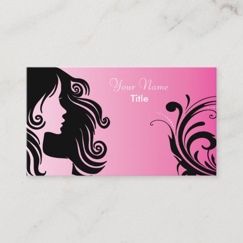 Silhouette Woman Hair Stylist _ Pink Business Card