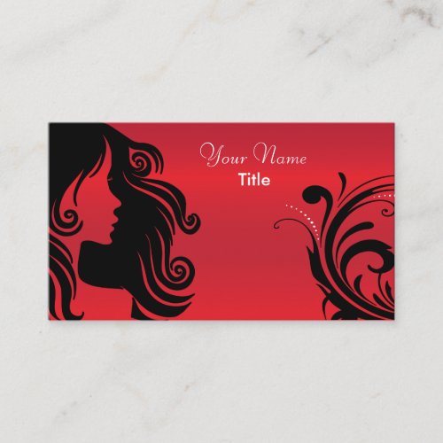 Silhouette Woman Hair Stylist  Red Business Card