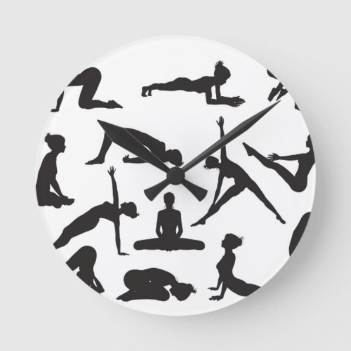 Silhouette Yoga poses Round Clock