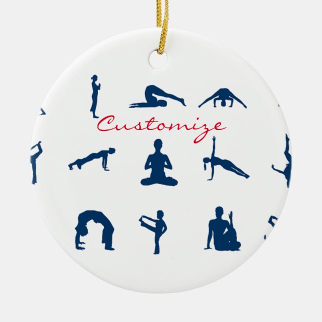 Silhouette Yoga Poses Thunder_Cove Ceramic Ornament (Front)